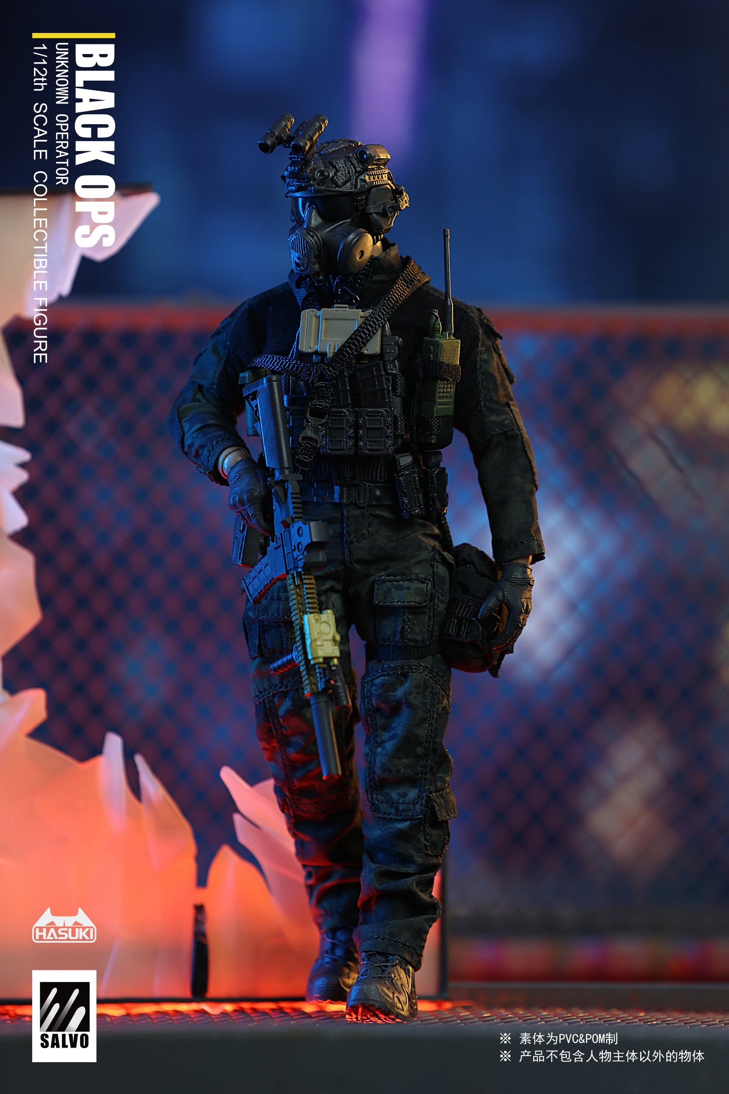 SA01 Black Ops back view showing plate carrier vest and tactical backpack detail