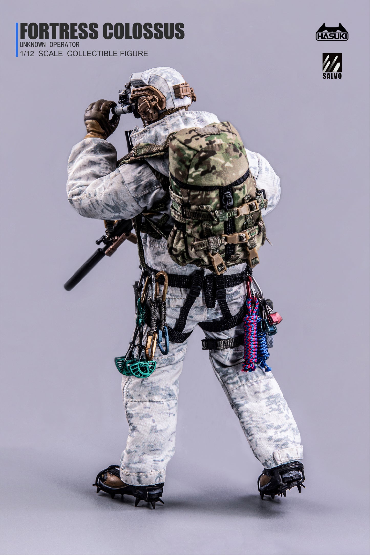 Detail view of crampons, climbing slings and O-rings attachment hardware