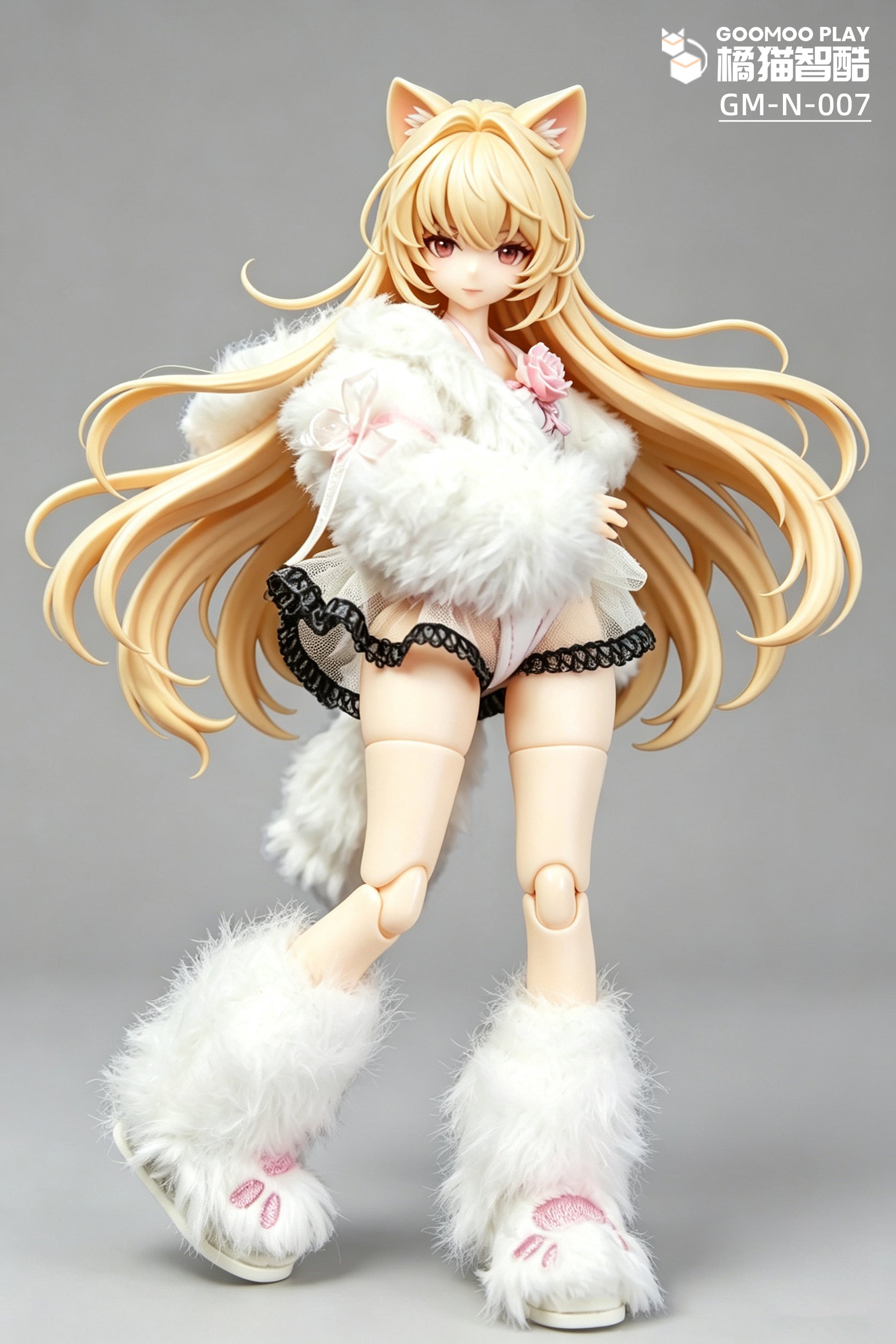 1/12 Scale Outfit Set –Snow Neko Doll Clothes with Fur Jacket & Paw Boots
