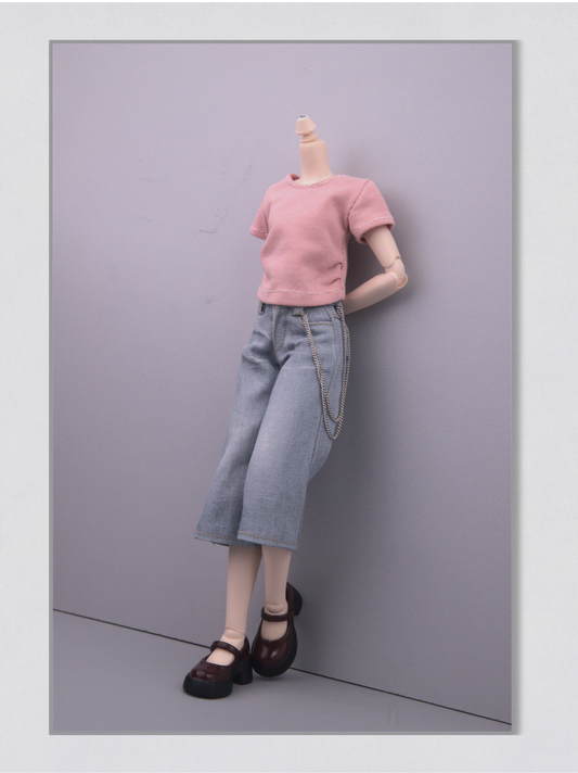 2026 Match-Day Blokecore Doll Wide Cropped Denim Pants with Chain