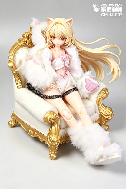 1/12 Scale Outfit Set –Snow Neko Doll Clothes with Fur Jacket & Paw Boots