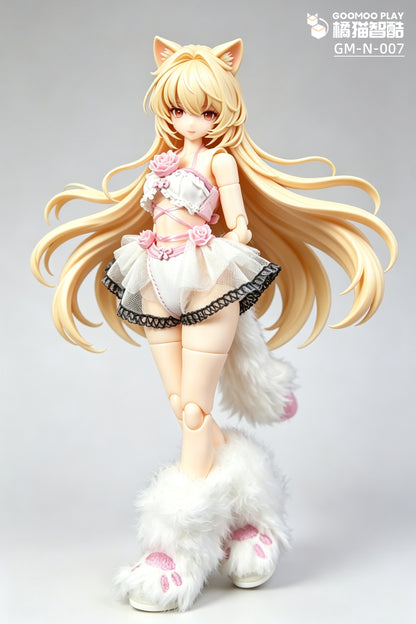 1/12 Scale Outfit Set –Snow Neko Doll Clothes with Fur Jacket & Paw Boots