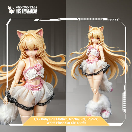 1/12 Scale Outfit Set –Snow Neko Doll Clothes with Fur Jacket & Paw Boots