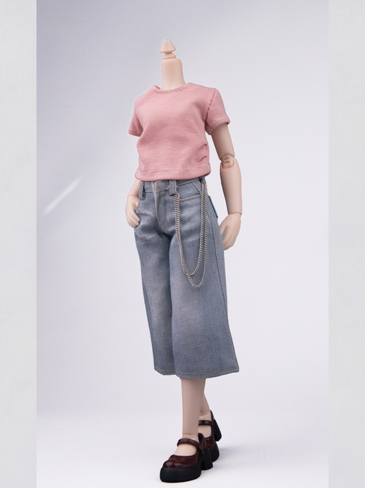 2026 Match-Day Blokecore Doll Wide Cropped Denim Pants with Chain