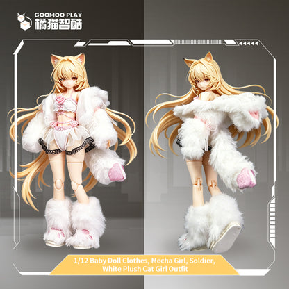 1/12 Scale Outfit Set –Snow Neko Doll Clothes with Fur Jacket & Paw Boots