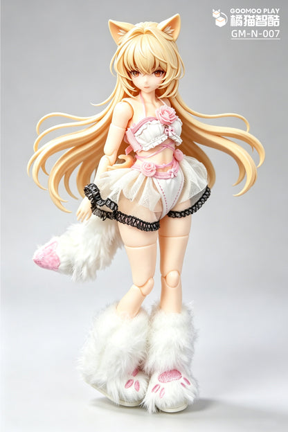 1/12 Scale Outfit Set –Snow Neko Doll Clothes with Fur Jacket & Paw Boots