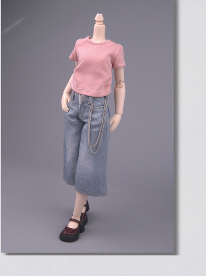 2026 Match-Day Blokecore Doll Wide Cropped Denim Pants with Chain