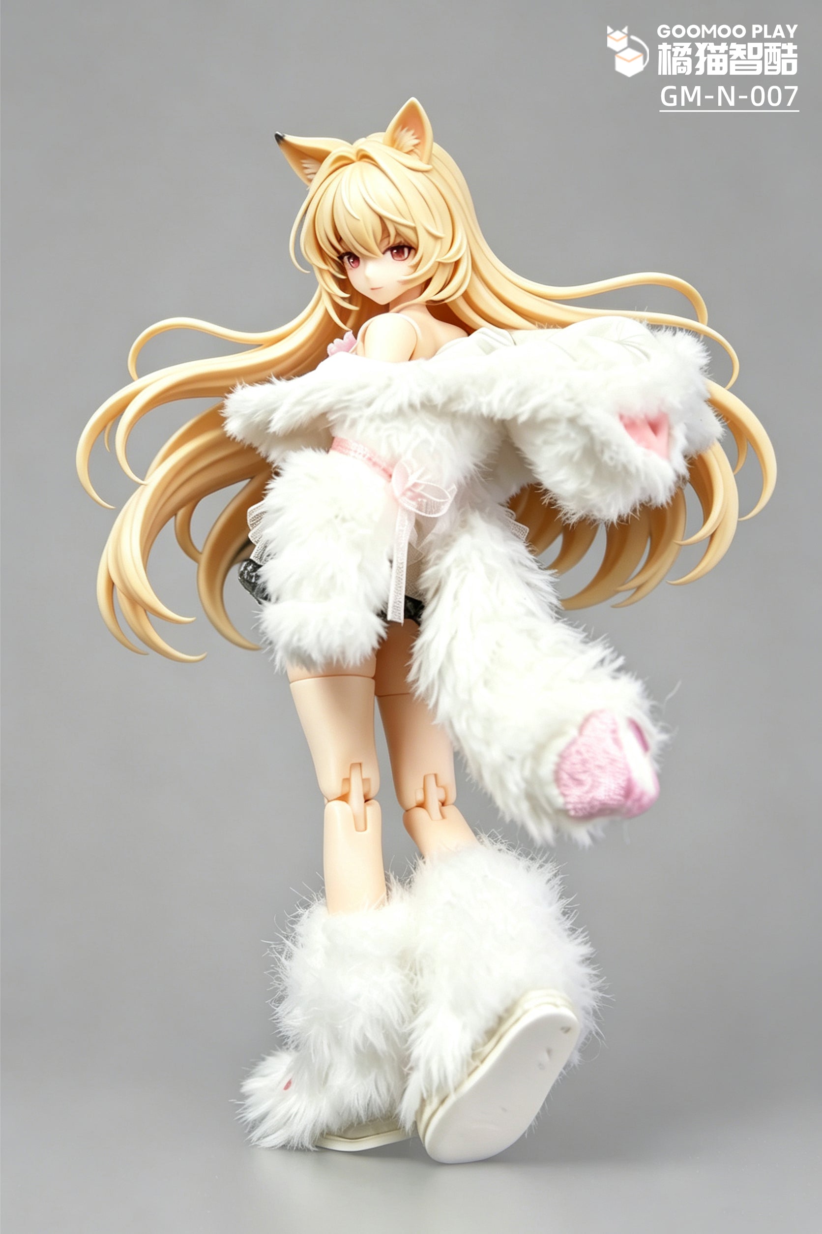 1/12 Scale Outfit Set –Snow Neko Doll Clothes with Fur Jacket & Paw Boots