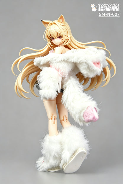 1/12 Scale Outfit Set –Snow Neko Doll Clothes with Fur Jacket & Paw Boots