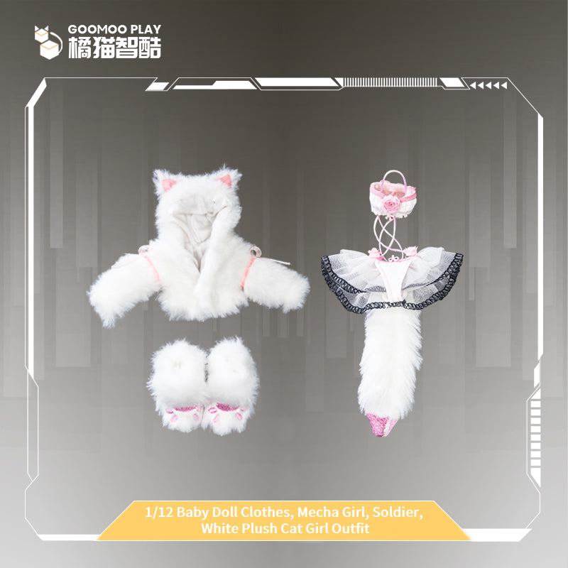 1/12 Scale Outfit Set –Snow Neko Doll Clothes with Fur Jacket & Paw Boots