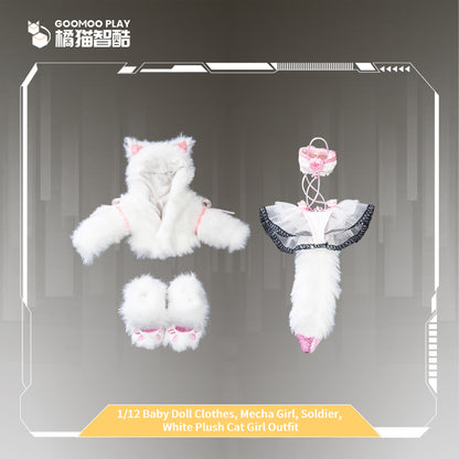 1/12 Scale Outfit Set –Snow Neko Doll Clothes with Fur Jacket & Paw Boots