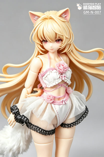 1/12 Scale Outfit Set –Snow Neko Doll Clothes with Fur Jacket & Paw Boots