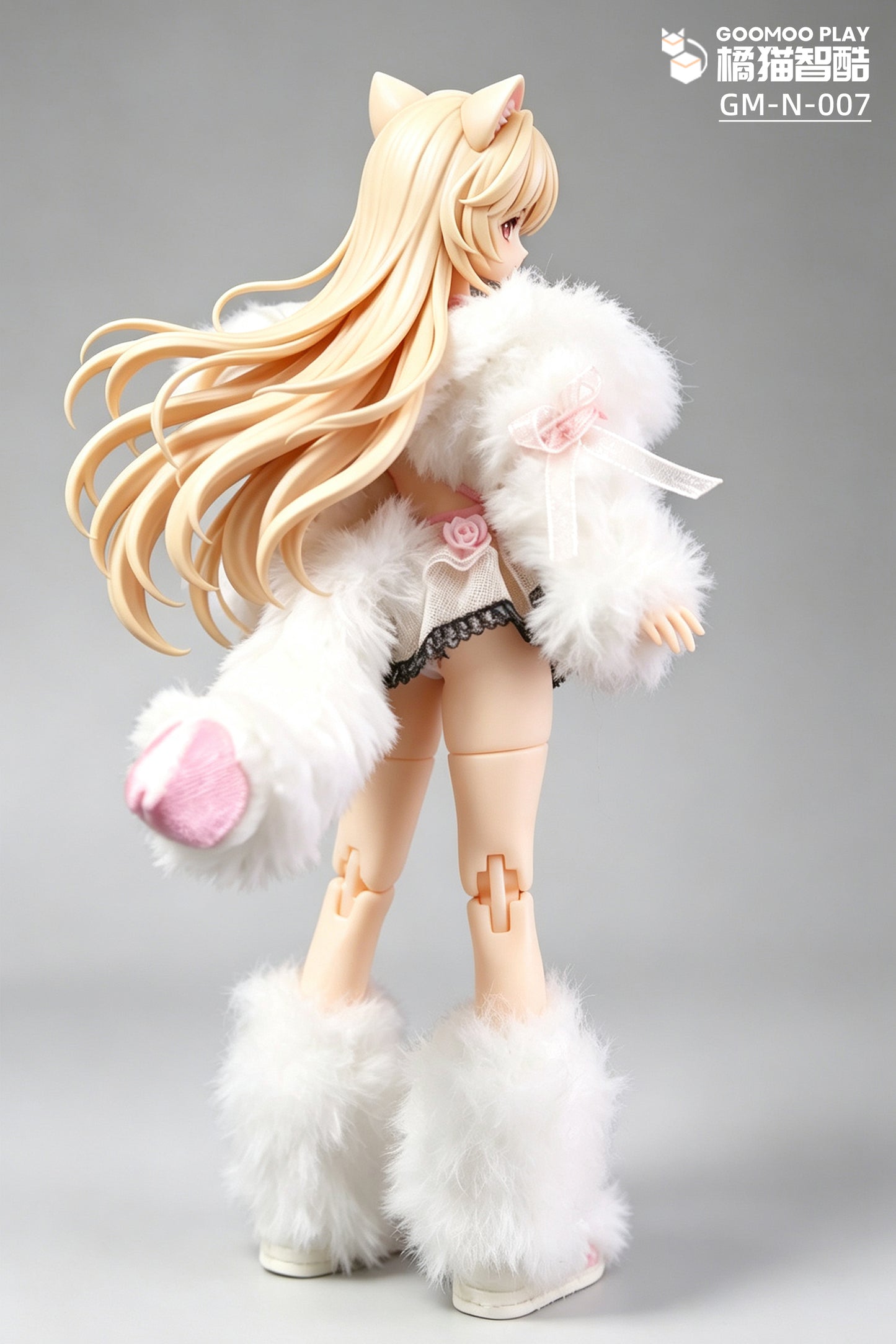 1/12 Scale Outfit Set –Snow Neko Doll Clothes with Fur Jacket & Paw Boots