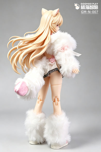 1/12 Scale Outfit Set –Snow Neko Doll Clothes with Fur Jacket & Paw Boots
